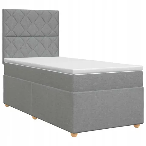 vidaXL Lit boxspring avec matelas Gris clair Simple Tissu – 964147 – image 1