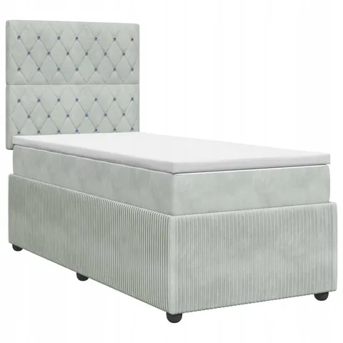 vidaXL Lit boxspring avec matelas Gris clair Simple Velours – 971428 – image 1