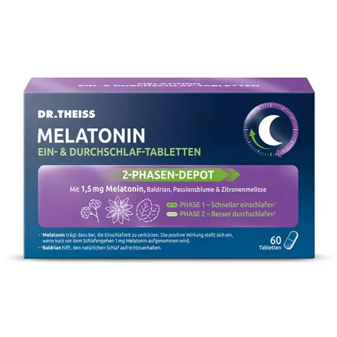DR.THEISS MELATONIN EIN- & DURCHSCHLAFTABLETTEN 60 St Tabletten – Bild 1