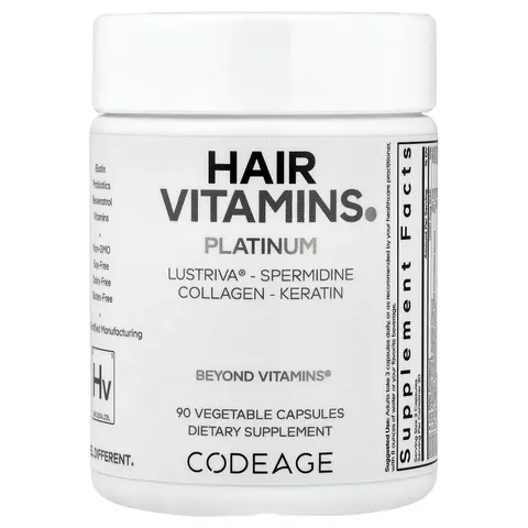 Codeage, Hair Vitamins, Platinum, 90 Vegetable Capsules – image 1