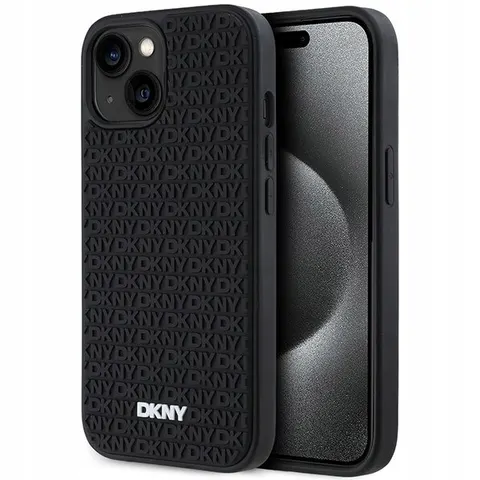 DKNY 3D Rubber Repeat Pattern hoesje voor iPhone 15 Plus - zwart – afbeelding 1