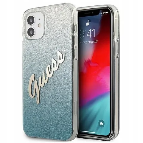 Guess GUHCP12SPCUGLSBL Hulle fur iPhone 12 Mini 5,4" blau Glitter Gradient Script – afbeelding 1