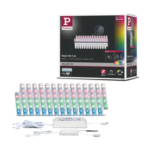 Paulmann MaxLED 500 basic set IP44 RGBW ZigBee 5m – silver – image 1