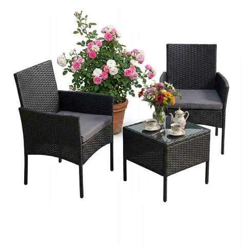 Tuinset - 2 persoons - 3-delig - zwart – afbeelding 1