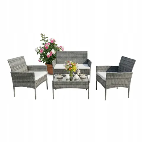 Tuinset - 4 persoons - rotan look - grijs – 828127 – afbeelding 1
