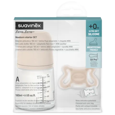 Suavinex ZeroZero Pack Biberón + Chupete Beige +0m – imagen 1