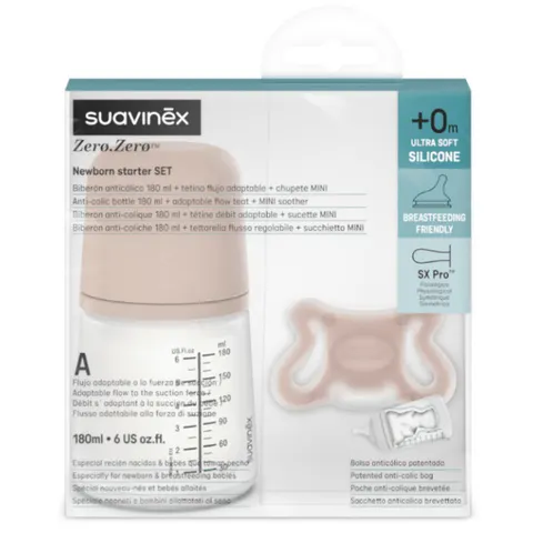 Suavinex ZeroZero Pack Biberón + Chupete Rosa +0m – imagen 1