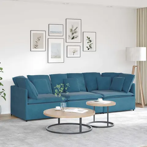 vidaXL Canapé modulable avec coussins velours bleu – 642929 – image 1