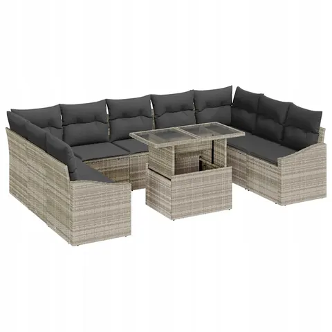 vidaXL Ensemble de Canapés 10 pc Gris clair polyrotin – image 1