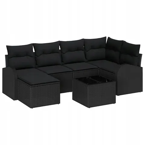 vidaXL Ensemble de Canapés 7 pc Noir polyrotin – 350633 – image 1