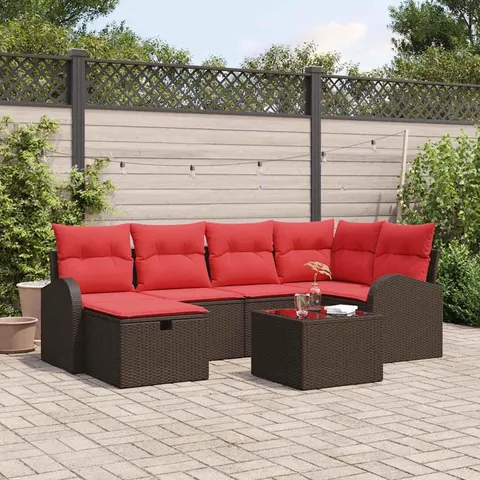 vidaXL Ensemble de Canapés 7 pc Marron et rouge polyrotin – 392961 – image 1