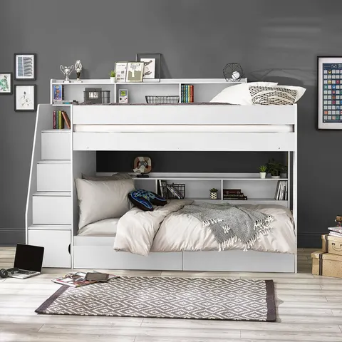 Harriet Bee Caleb Single (3') Bunk Bed with Storage Included White – image 1