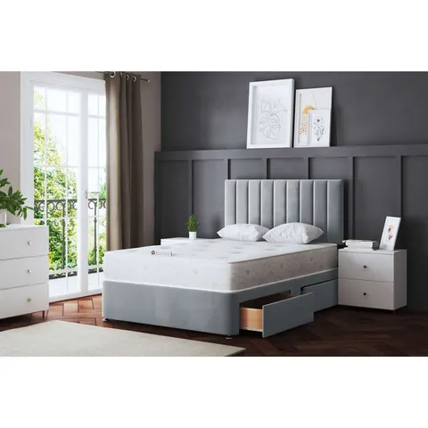DS Living Upholstered Panel 2 Draw Divan Bed with Headboard Silver Double (4'6) – image 1