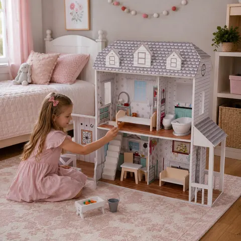 Teamson Casa de muñecas 89.5 cm, blanco/gris – imagen 1