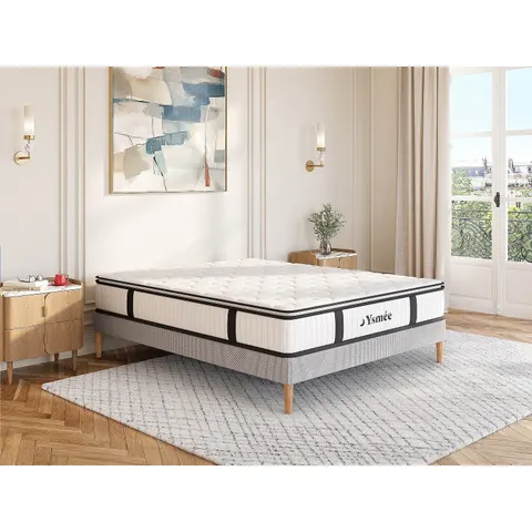 vente-unique.com Matelas classique polyester blanc 200 x 200 Blanc 200x28x200cm – image 1