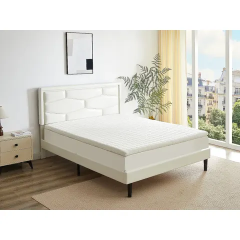 vente-unique.com Surmatelas polyester blanc 140x5x190cm – image 1