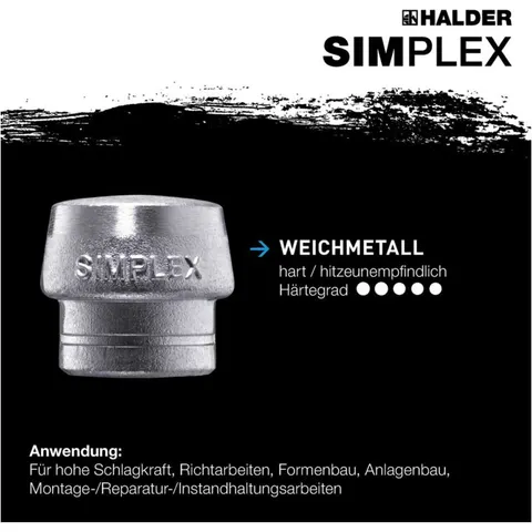 Halder Schonhammerkopf SIMPLEX Kopf-D. 30mm Weichmetall silber hart (3209.030) – Bild 1