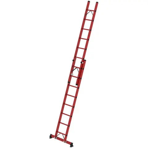 Munk Günzburger Steigtechnik Munk Sprossen-Schiebeleiter 2-teilig GFK mit nivello®-Traverse 2x8 Sprossen – Bild 1