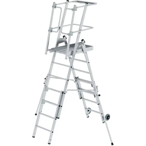 Munk Günzburger Steigtechnik MUNK Plattformleiter FlexxStep 5 Sprossen mit Teleskopaufsatz plus 2 Sprossen – Bild 1