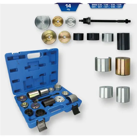 Brilliant Tools Coffret d'outils pour silent-blocs, pour BMW, 14 pcs pour E36, E46, E38, E39, E60, E61, E31, E90, E91 (BT672050) – image 1
