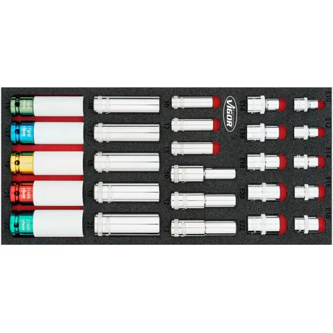 VIGOR Steckschlüssel Satz, V7323, 26-teilig, 10–22 · E10–E22) – Bild 1