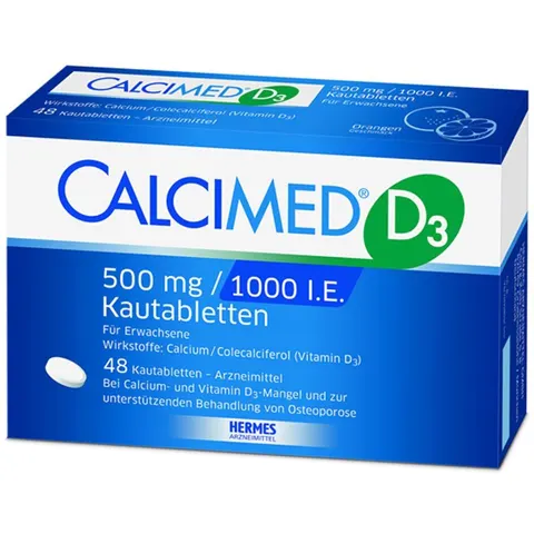 Calcimed D3 500 mg / 1000 I.E. Kautabletten – 07682505 – Bild 1