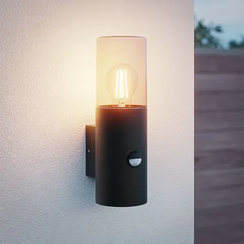 HOFTRONIC Blaze - LED Wandlamp - Incl. Schemerschakelaar & Bewegingssensor - Up light - E27 Fitting - IP44 Waterdicht - Smokey glas – afbeelding 1