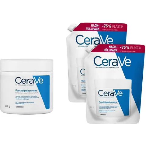 Cerave Feuchtigkeitscreme + 2x Nachfüllpack – Bild 1
