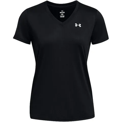 Under Armour Tech SSV- Solid-BLK Dames Sportshirt - Zwart - Wit – 1384229 – afbeelding 1