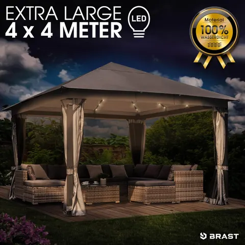 Brast Alu Pavillon INFINITY 4x4m hellgrau inkl. LEDs – Bild 1