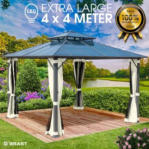 Brast Alu Pavillon PAGODE 4x4m beige mit Moskitonetz – Bild 1