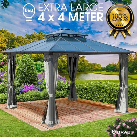 Brast Alu Pavillon PAGODE 4x4m hellgrau mit Moskitonetz – Bild 1