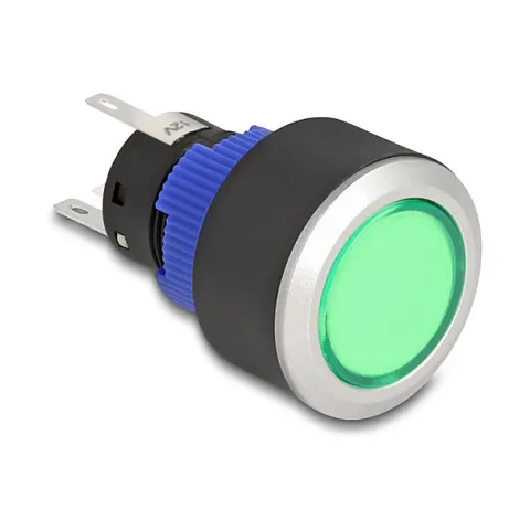 Delock Push Button protruding for Installation 22 mm 5 x solder connection actuator flat plastic LED green – afbeelding 1