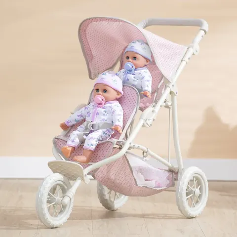 Teamson Cochecito doble jogging para muñeca, 75cm, rosa/gris – imagen 1
