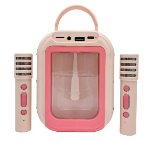 Pink Bluetooth karaoke met 2 draadloze microfoons – afbeelding 1