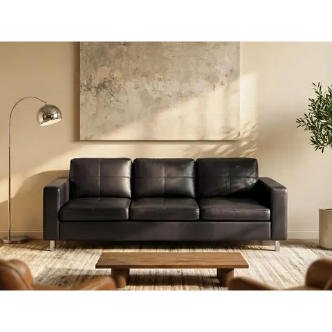 vente-unique.com Canapé fixe simili 3 places noir 196x77x75cm – image 1