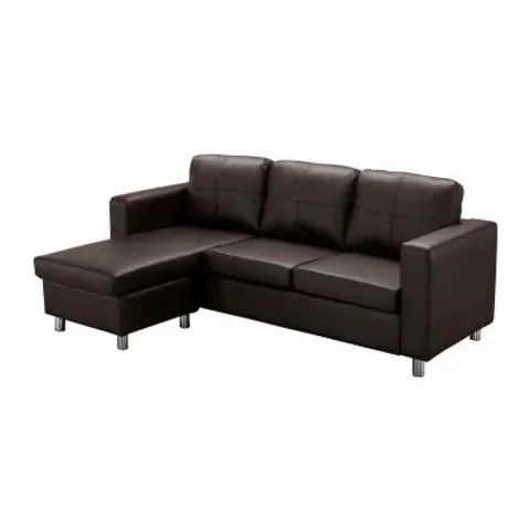 vente-unique.com Canapé d'angle simili 4 places marron chocolat Marron 196x77x133cm – image 1