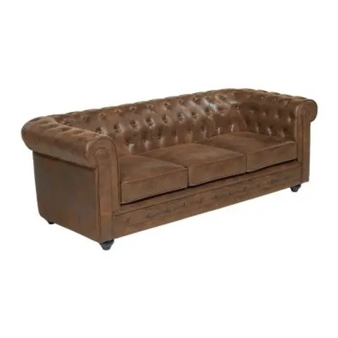 vente-unique.com Canapé fixe microfibre 3 places marron 206x72x88cm – image 1