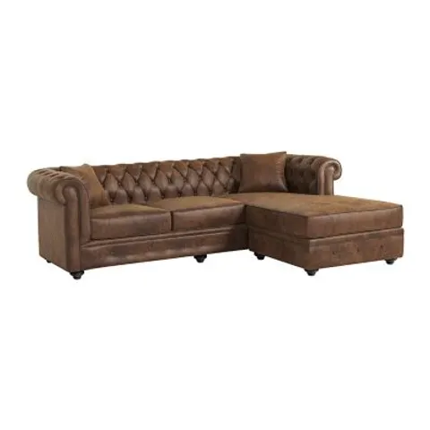 vente-unique.com Canapé d'angle microfibre 4 places marron 228x72x163cm – image 1