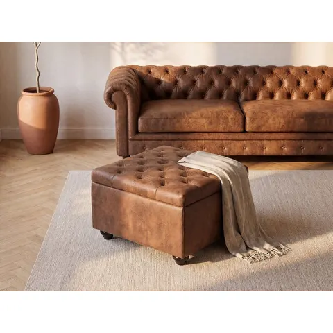 vente-unique.com Pouf microfibre marron 61x44x61cm – image 1