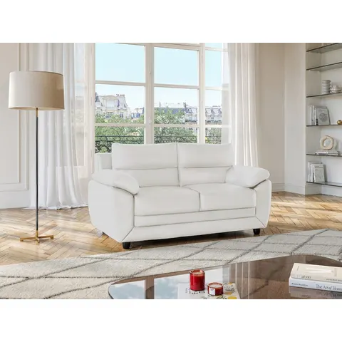 vente-unique.com Canapé fixe simili 2 places blanc 155x88x82cm – image 1
