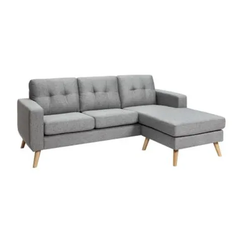 vente-unique.com Canapé d'angle polyester 4 places gris 198x85x160cm – image 1