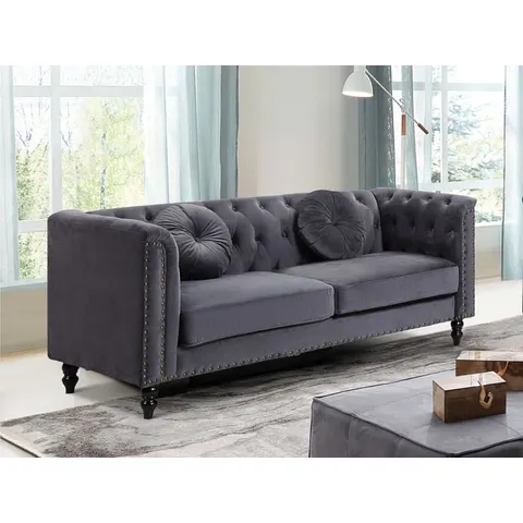 vente-unique.com Canapé fixe polyester 3 places gris anthracite} Gris 190x79x77cm – image 1