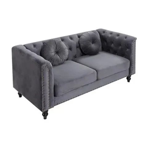 vente-unique.com Canapé fixe polyester 2 places gris anthracite} Gris 163x79x77cm – image 1