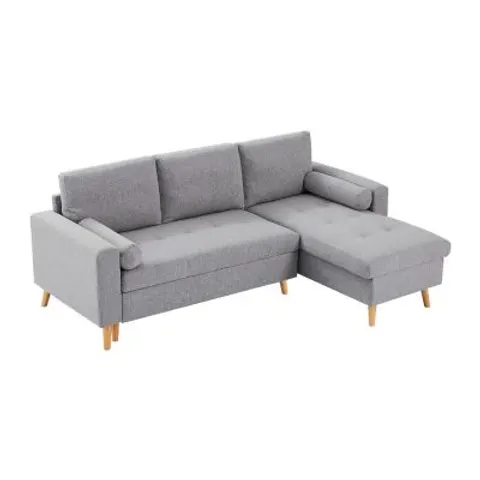 vente-unique.com Canapé d'angle polyester 4 places gris clair Gris 225x88x146cm – image 1