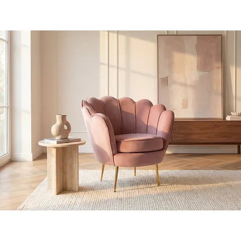 vente-unique.com Fauteuil droit velours rose 78x77x75cm – image 1