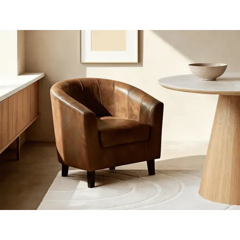 vente-unique.com Fauteuil droit microfibre marron 78x76x71cm – image 1