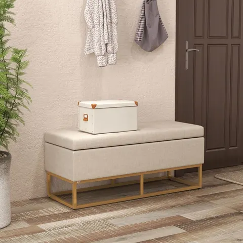 HOMCOM-Opbergpoef-Polyester-110x44x48cm-Beige – afbeelding 1