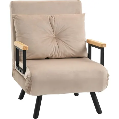HOMCOM-Stoelbed - Fluweel (100% polyester) - 63x73x81cm - Beige – afbeelding 1