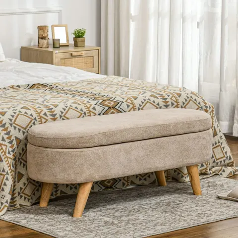 HOMCOM-Bedeindebank-Polyester-110x40x43cm-Beige – afbeelding 1